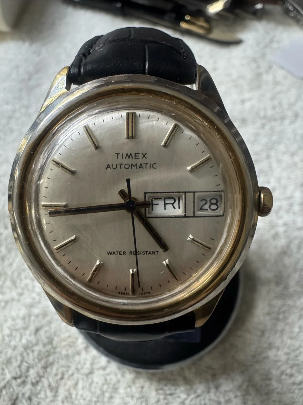 Timex Gold-Tone Case Silver Dial with Black Strap Automatic Watch
